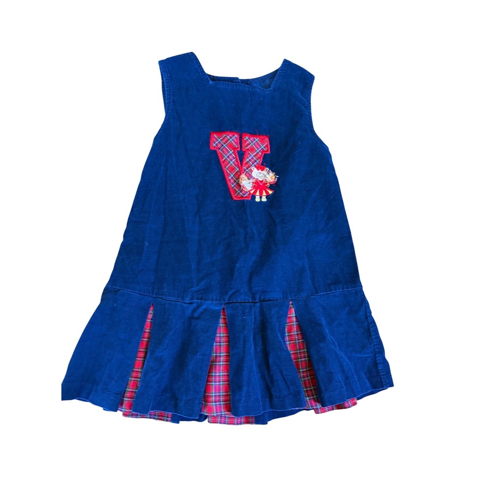 Bonnie Jean blue denim bear cheerleader embroidered jumper dress
